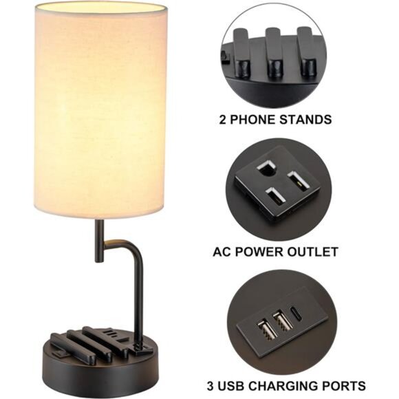 Table Lamp with 3 USB Charging Ports, Modern Desk Lamp with AC Outlet - Picture 2 of 8